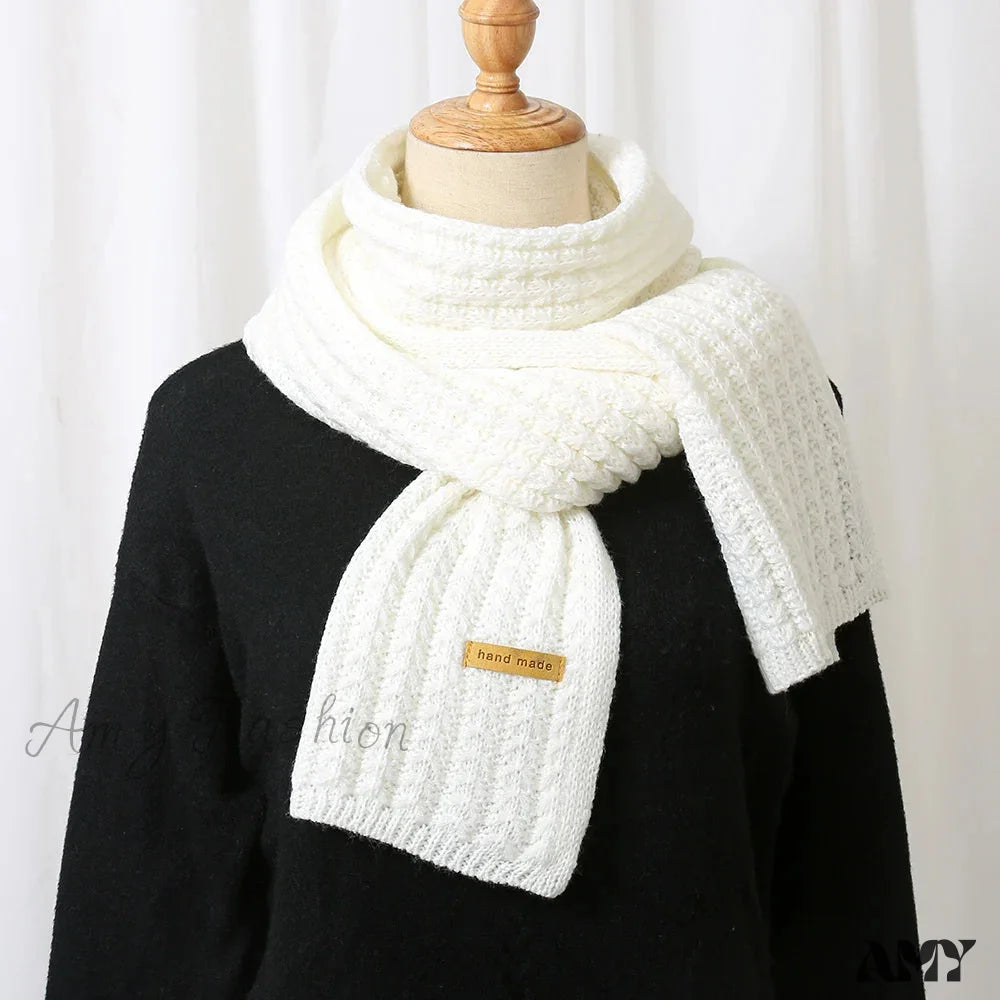 Thick Knitted Cashmere Lady Korean Style Winter Scarf White