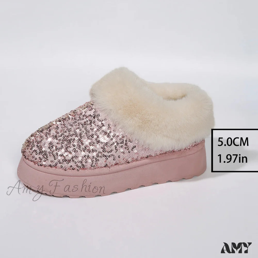 Thick Plush Sequined Bread Plus Size Women’s Autumn Winter New Snow Boots Shoes