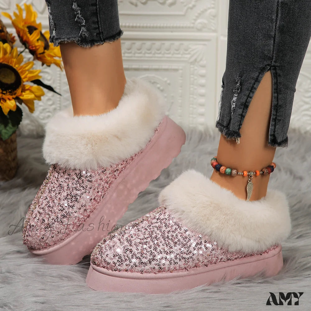 Thick Plush Sequined Bread Plus Size Women’s Autumn Winter New Snow Boots Shoes