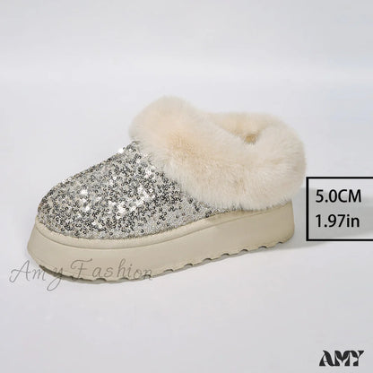 Thick Plush Sequined Bread Plus Size Women’s Autumn Winter New Snow Boots Shoes