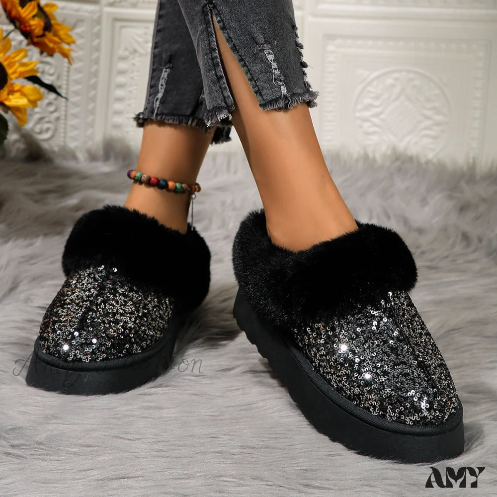 Thick Plush Sequined Bread Plus Size Women’s Autumn Winter New Snow Boots Shoes