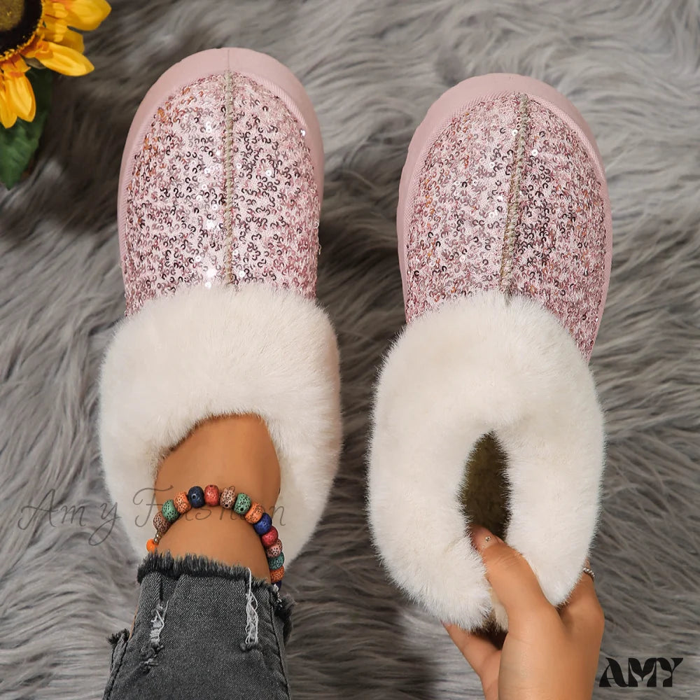 Thick Plush Sequined Bread Plus Size Women’s Autumn Winter New Snow Boots Shoes