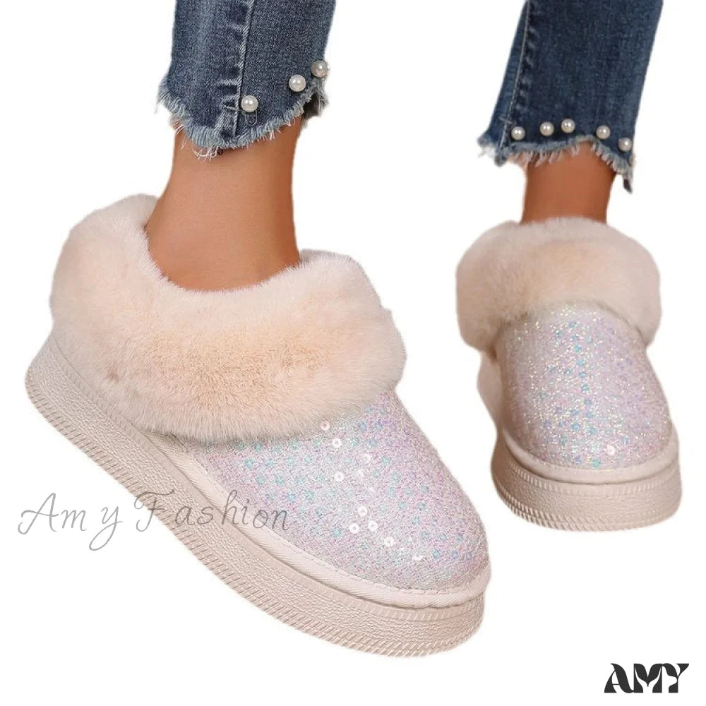 Thick Plush Sequined Plus Size Autumn Winter New Women’s Snow Boots Shoes