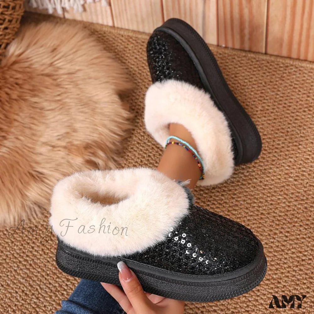 Thick Plush Sequined Plus Size Autumn Winter New Women’s Snow Boots Shoes