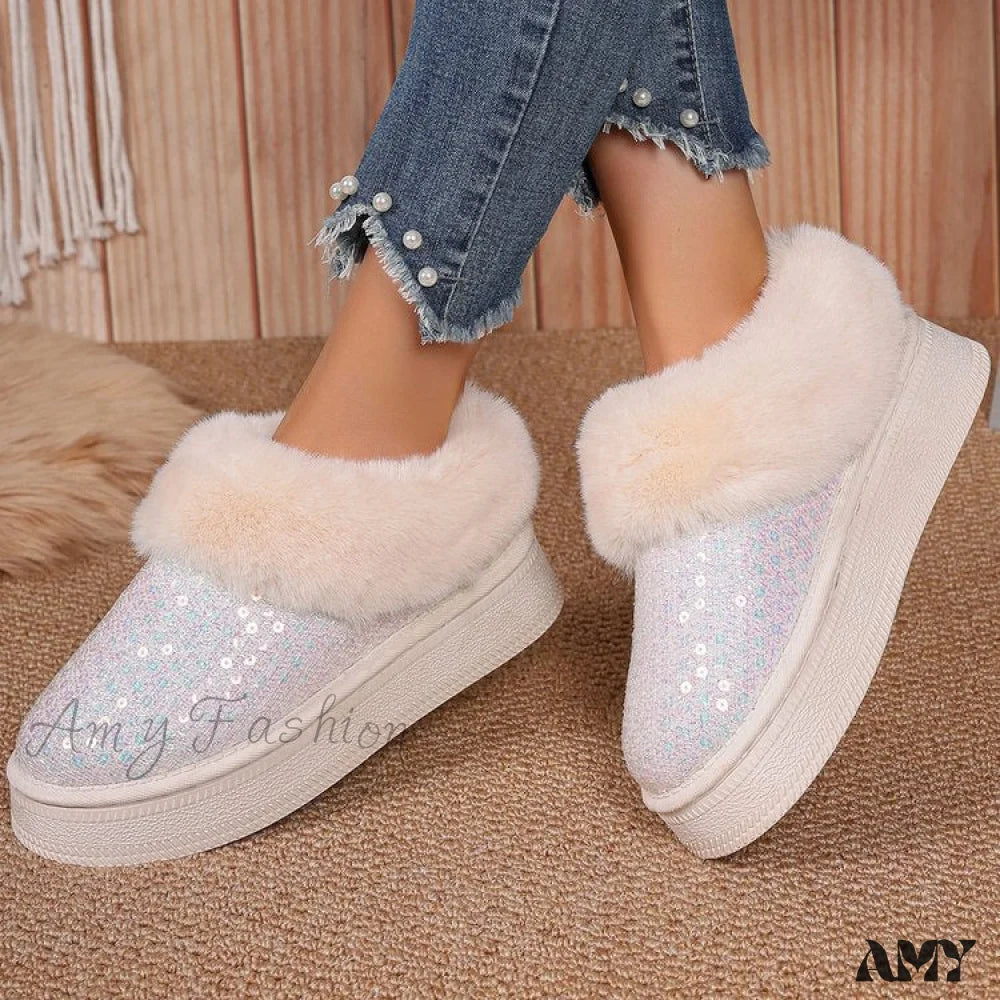 Thick Plush Sequined Plus Size Autumn Winter New Women’s Snow Boots Shoes