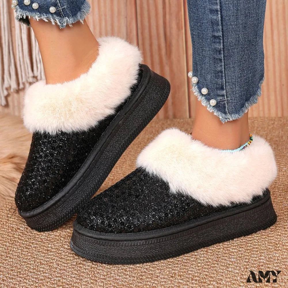 Thick Plush Sequined Plus Size Autumn Winter New Women’s Snow Boots Shoes