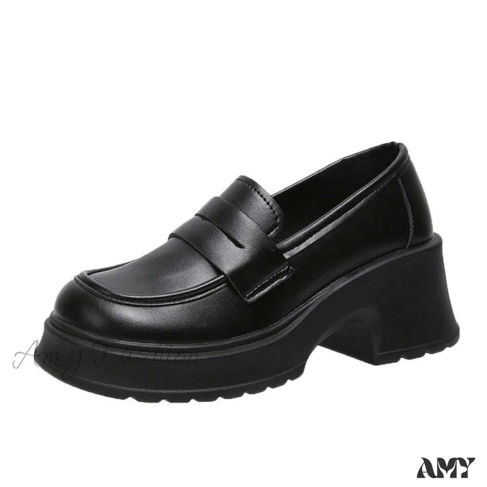 Thick Sole College British Slip-On Mary Jane Loafers Spring Autumn 2024 Women’s Shoes Black / 35