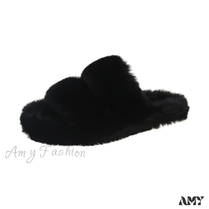 Thick Sole Cross Strap Fur Slippers Soft Autumn Winter 2024 New Women’s Home Cotton Sample Shoes