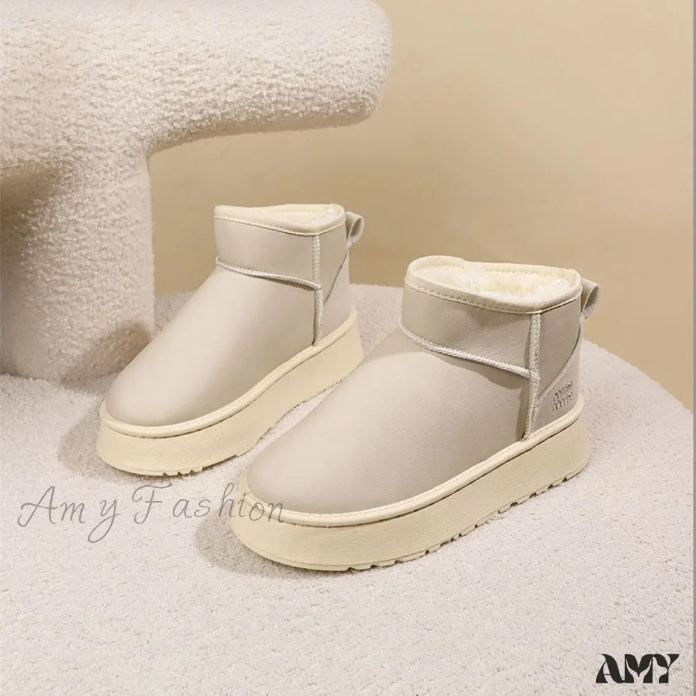 Thick Sole Height Increasing Fleece Lined Plus Size Casual Warm Winter Short Snow Boots Shoes White