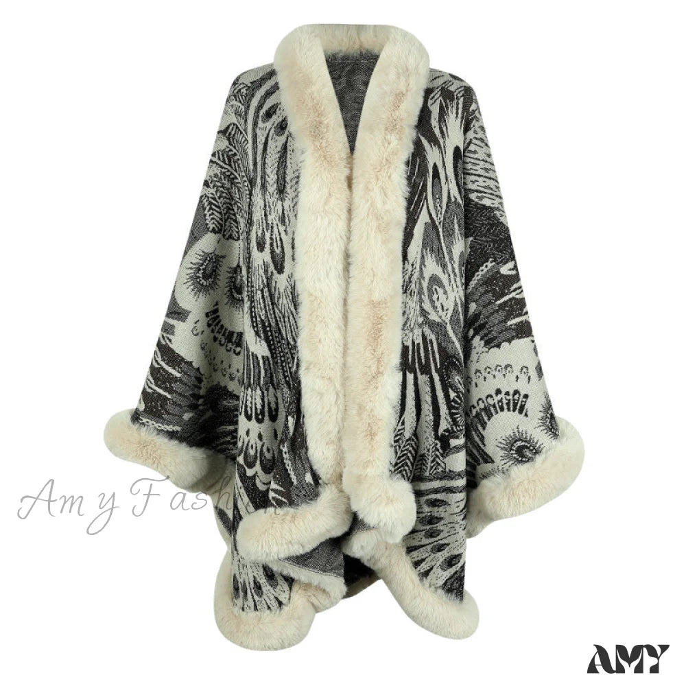 Thick Warm Knitted Peacock Flower Cozy New Scarf Apricot / F