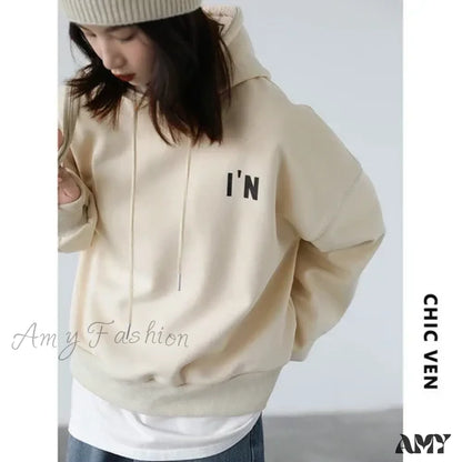 Thick Warm Loose Casual Cozy Comfortable Stylish Trendy Hoodies White / L