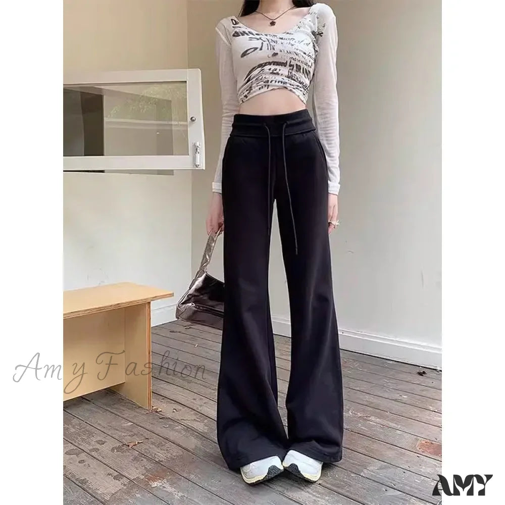 Thicked High Waist Fashion Y2K Casual Wide Leg Pants Black / S