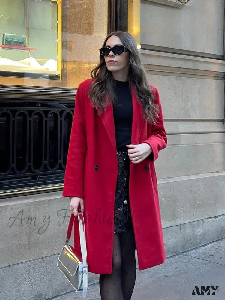 Thickened Elegant Long Button Sleeve Blend Loose Wool Pocket Coat