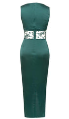 Thigh Slit Lace Midi Dress in Turquoise