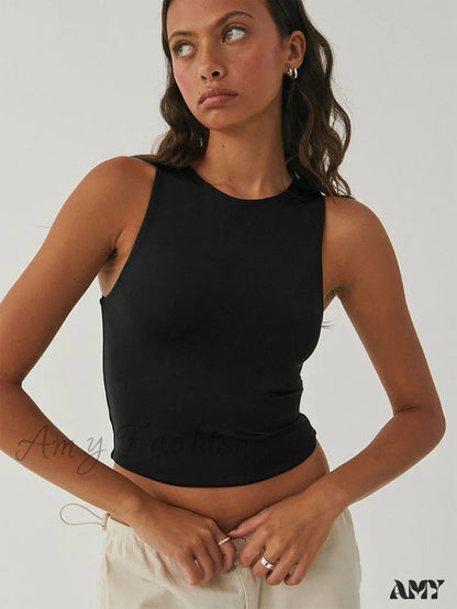 Tight Bottomed Round Neck Sleeveless Racerback Crop Top