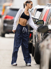 Stylish Lace-up Elastic Waist Wide Leg