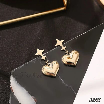 Titanium Steel All-Match Heart Star Pendant Earrings