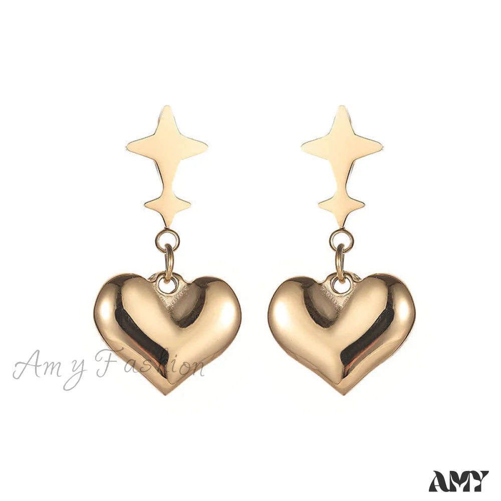 Titanium Steel All-Match Heart Star Pendant Earrings