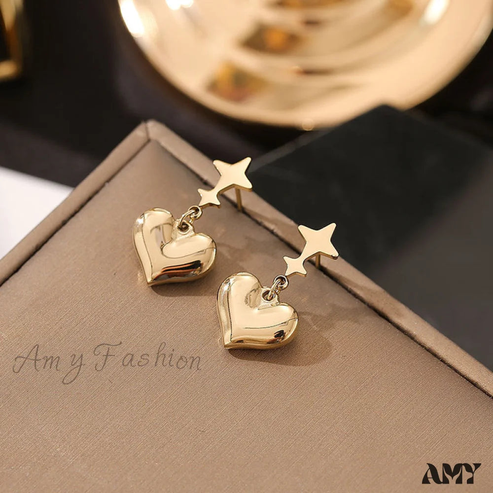 Titanium Steel All-Match Heart Star Pendant Earrings