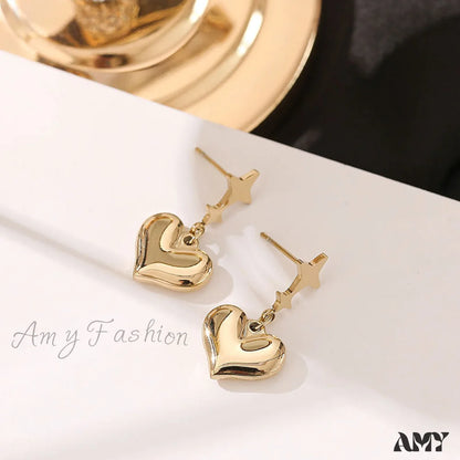 Titanium Steel All-Match Heart Star Pendant Earrings Gold