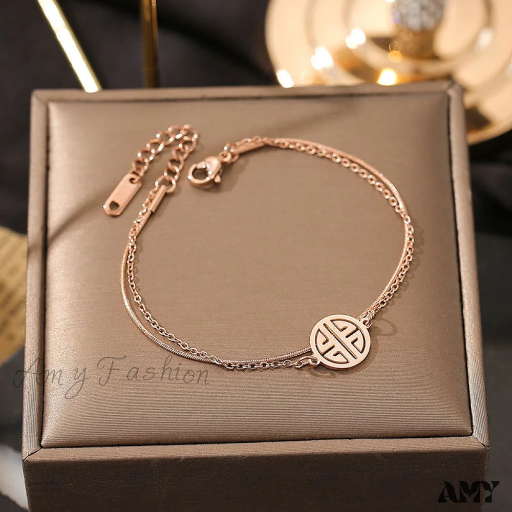 Titanium Steel Double Layer Bracelet Rose Gold