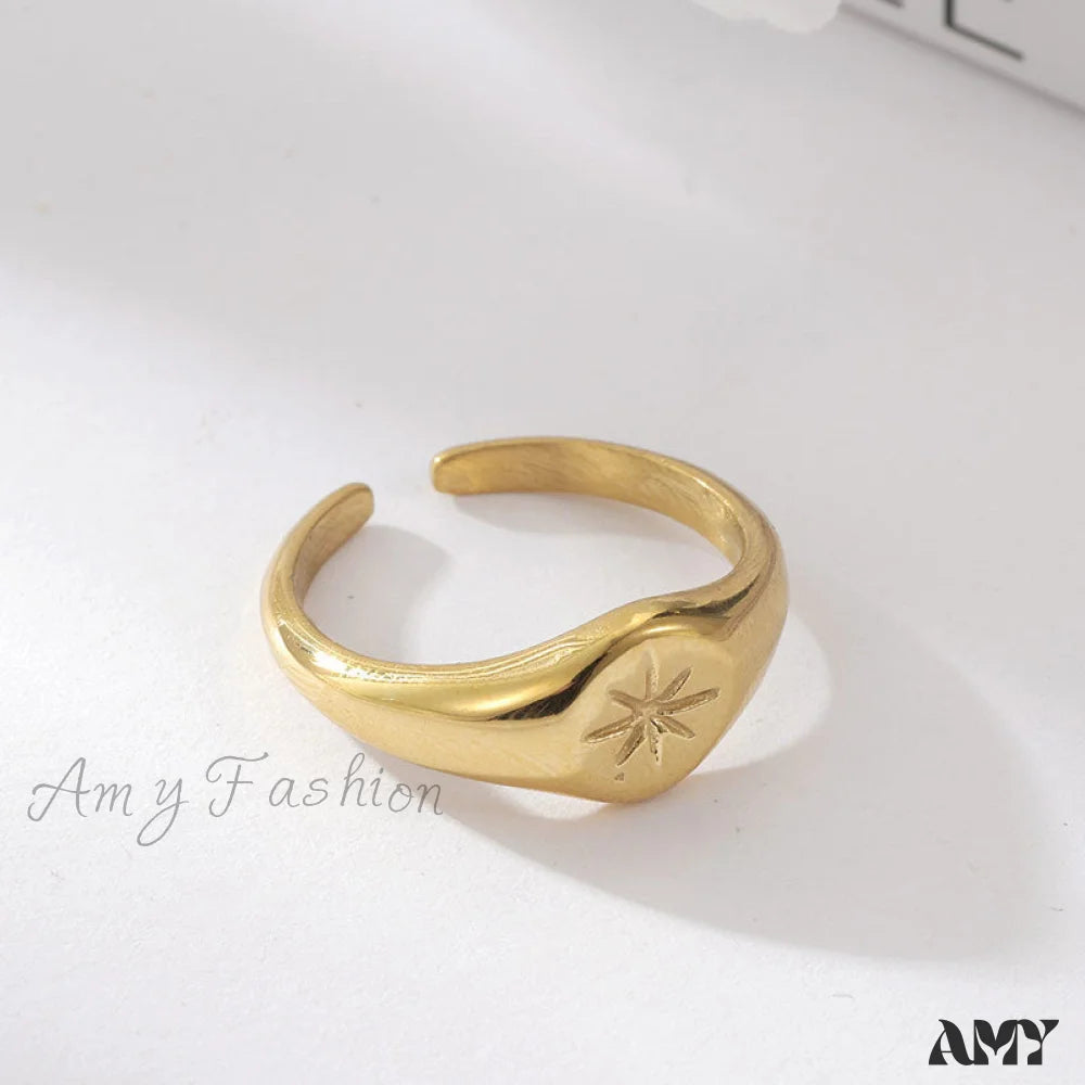 Titanium Steel Gold Plated Eight-Pointed Star Rings