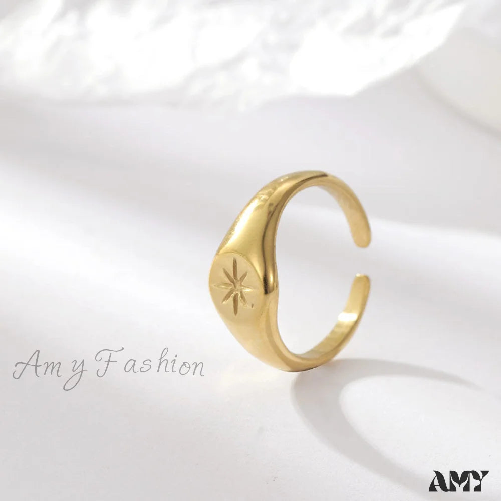 Titanium Steel Gold Plated Eight-Pointed Star Rings