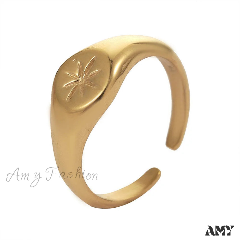 Titanium Steel Gold Plated Eight-Pointed Star Rings