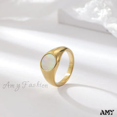 Titanium Steel Natural Opal Closed Rings Gold / 7