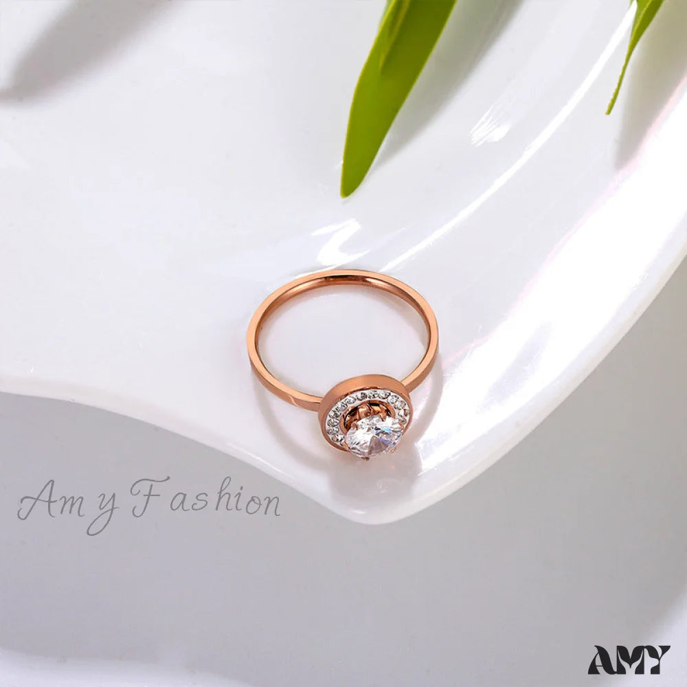 Titanium Steel Shining Diamond Hoop Ring