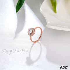 Titanium Steel Shining Diamond Hoop Ring Rose Gold / 6号