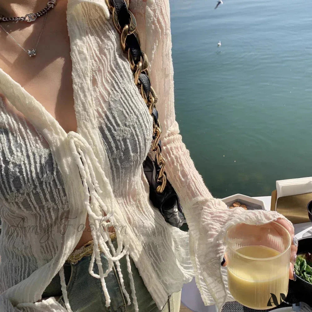 Transparent Lace Harajuku Long Sleeve See Through Goth Blouse