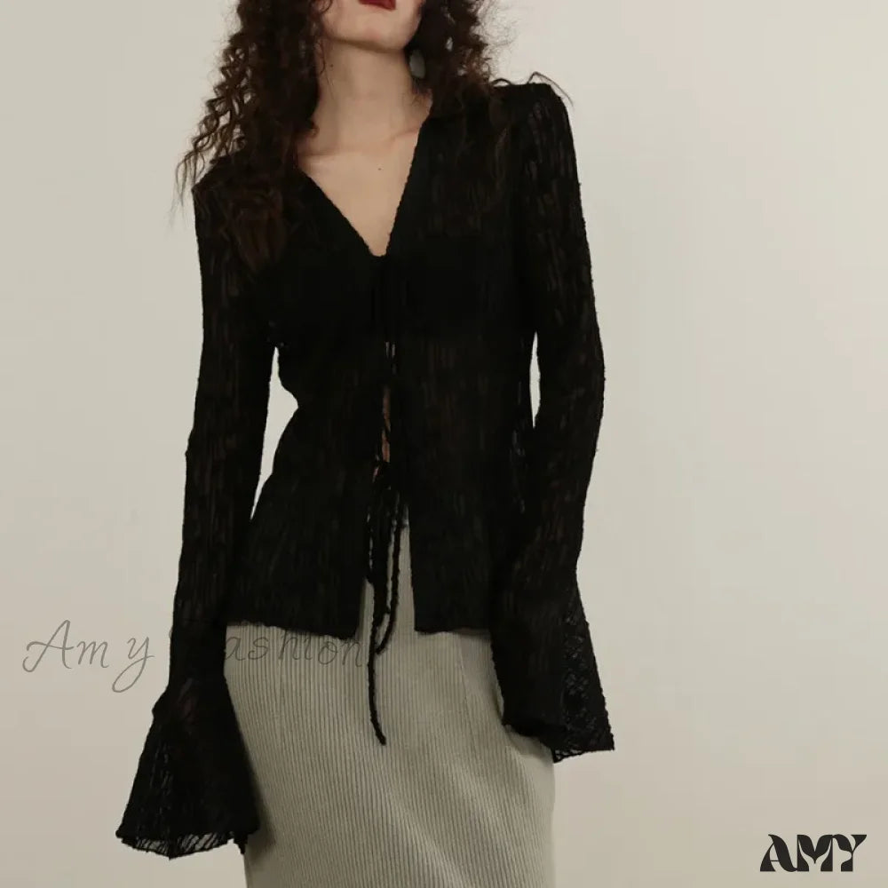 Transparent Lace Harajuku Long Sleeve See Through Goth Blouse