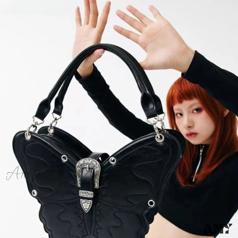 Trend Large Capacity Y2K Leather Gothic Punk Bag Versatile Butterfly Pu