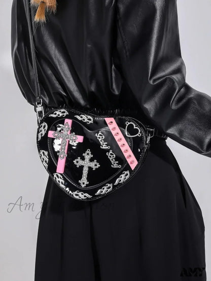 Trendy Pu Pattern Gothic Cross Mini Bag Colorful Y2K Punk Coffin Shape