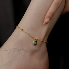 Trendy Temperament Round Green Zircon Anklet