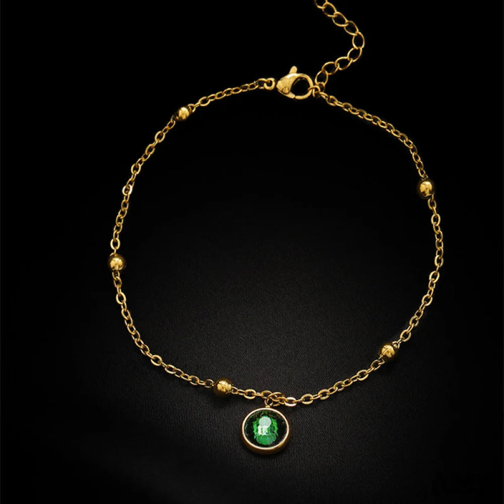 Trendy Temperament Round Green Zircon Anklet