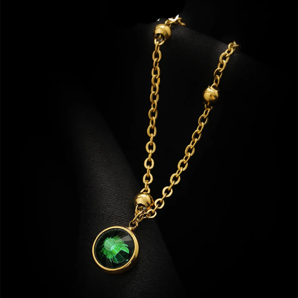Trendy Temperament Round Green Zircon Anklet