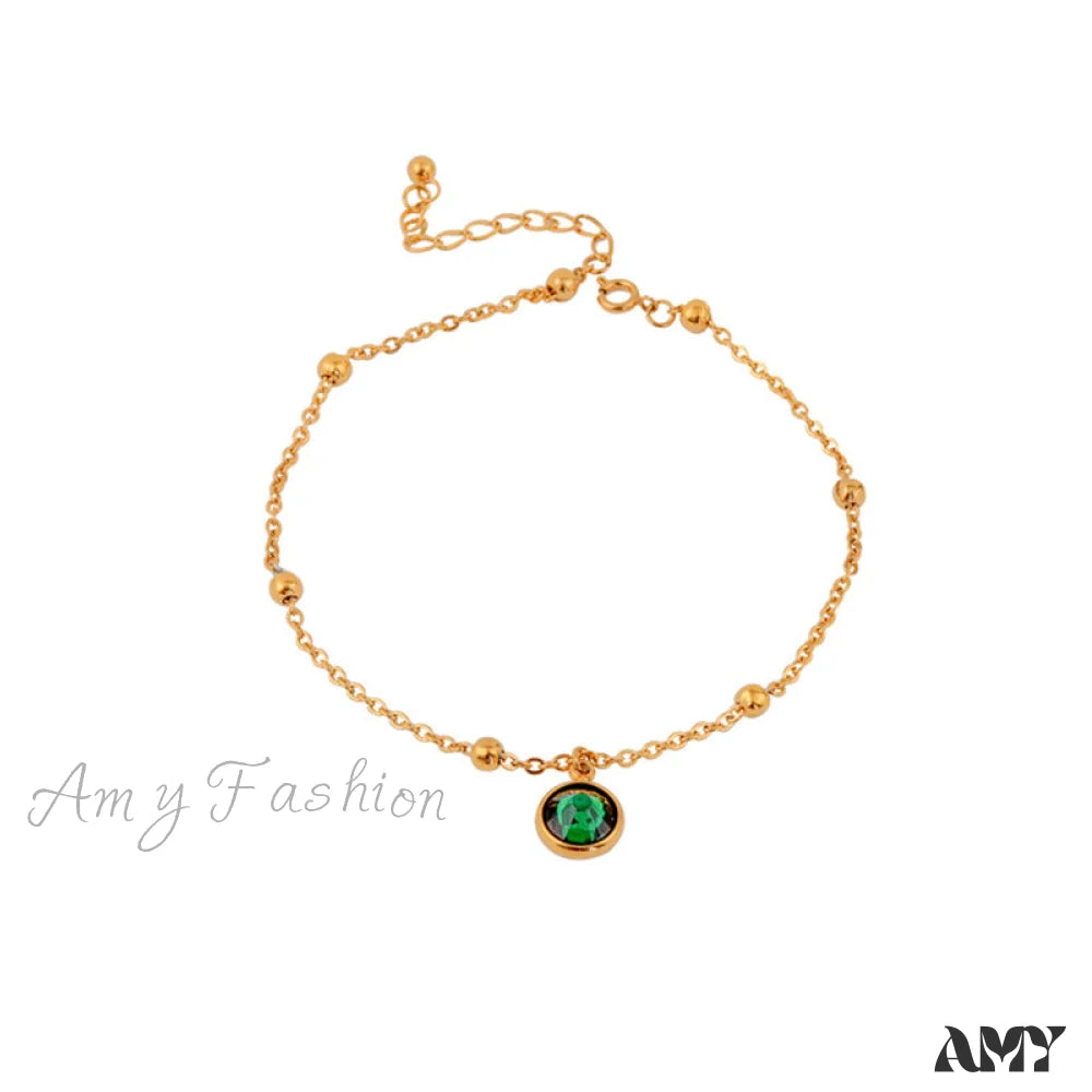 Trendy Temperament Round Green Zircon Anklet Green