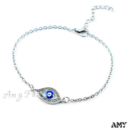 Turkish Blue Eye Vintage Diamond Bracelet Silver