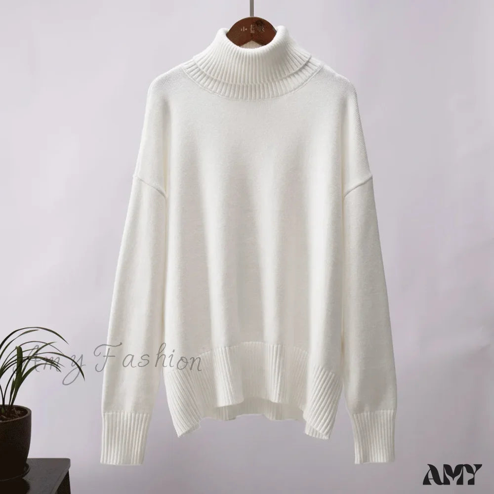 Turtleneck Autumn Winter Knit Oversized Loose Casual Solid Sweater