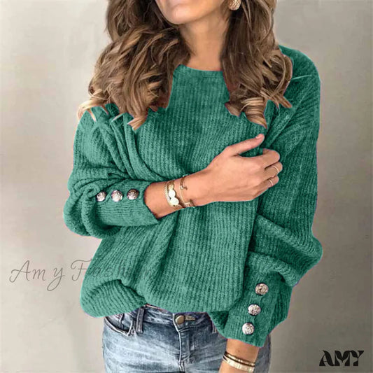 Turtleneck Fall Winter Warm Knitted Long Sleeve Plus Size Sweater Green / S