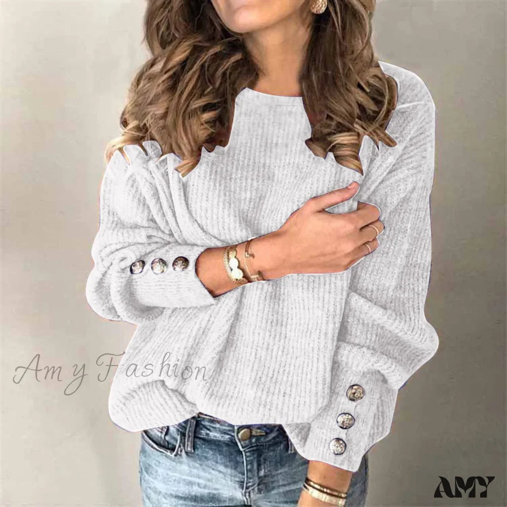 Turtleneck Fall Winter Warm Knitted Long Sleeve Plus Size Sweater White / S