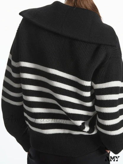 Turtleneck Loose Lapel Striped Casual Fashion Simplicity Sweater