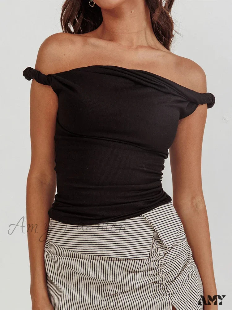 Twisted Off Shoulder Cotton Solid Color Elegant Slim Fit Crop Top