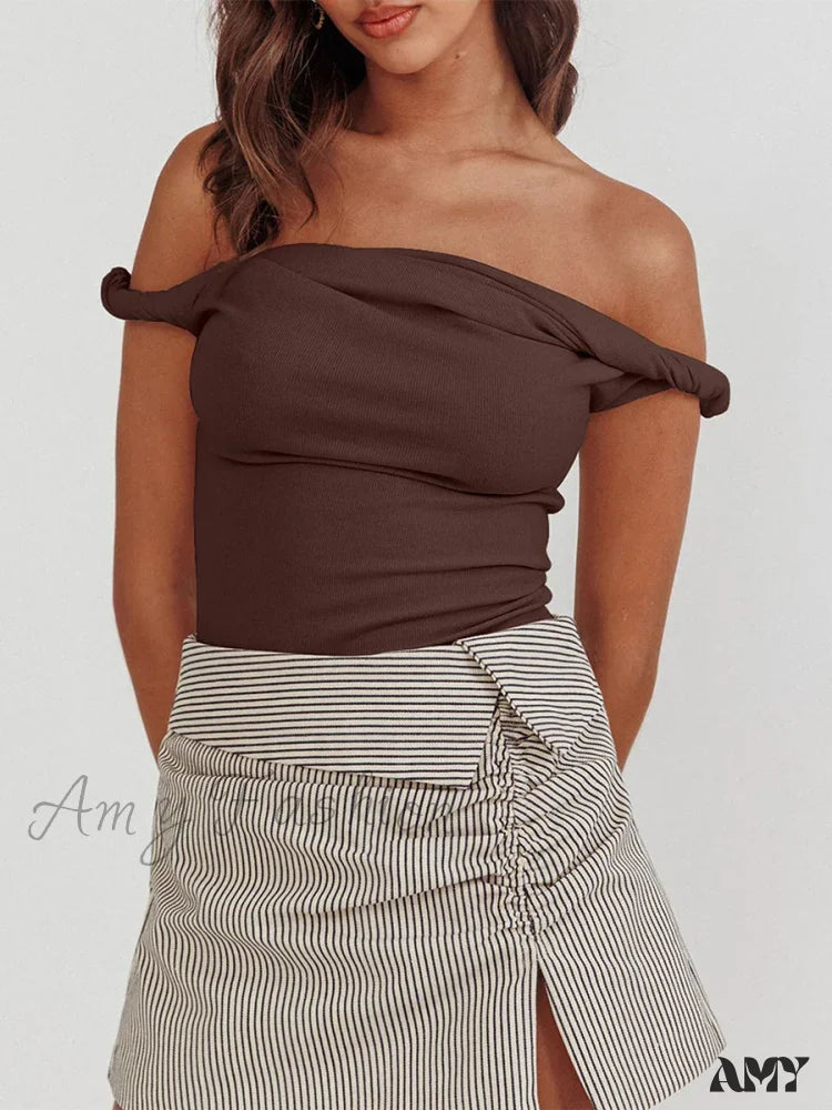 Twisted Off Shoulder Cotton Solid Color Elegant Slim Fit Crop Top