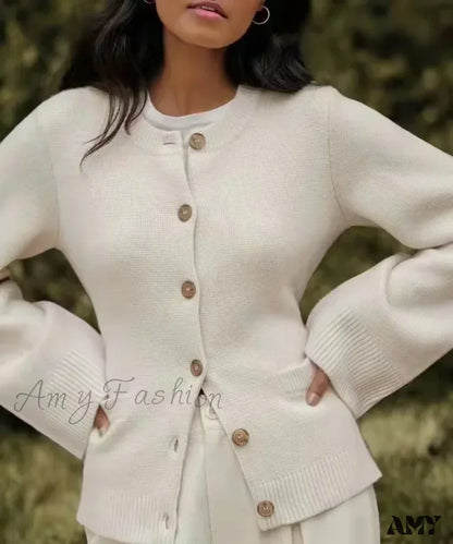 Ultra-Soft Button Open-Front Long Sleeve Regular Stretchy Classic Cozy Chic Casual Cardigan White /