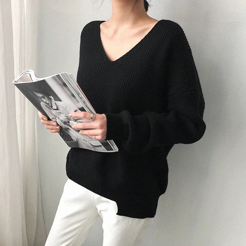 V Neck Women Oversized Knitted Fall 2024 Clothing Pullover Winter Autumn New Fashion Sweater