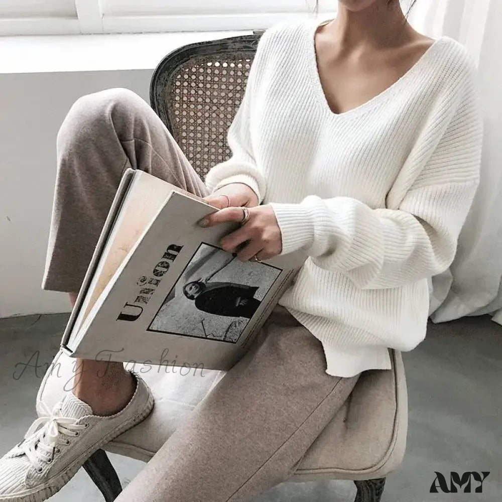 V Neck Women Oversized Knitted Fall 2024 Clothing Pullover Winter Autumn New Fashion Sweater