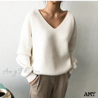 V Neck Women Oversized Knitted Fall 2024 Clothing Pullover Winter Autumn New Fashion Sweater